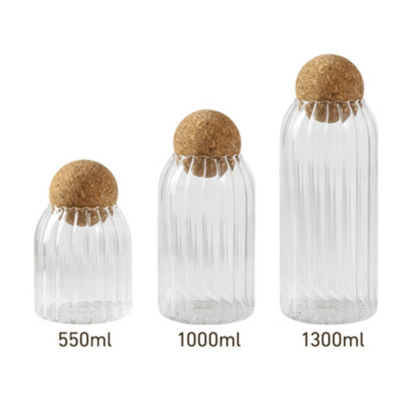 high quality glass food storage jar container with seal cork round stopper lids