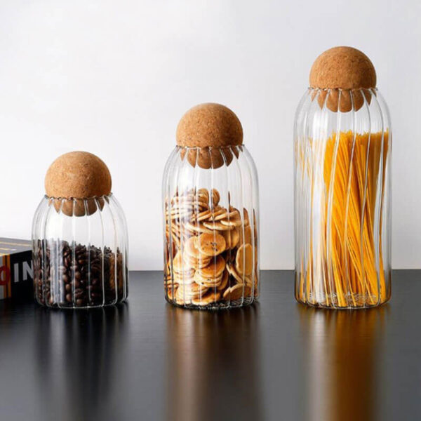 high quality glass food storage jar container with seal cork round stopper lids