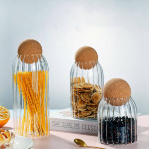 high quality glass food storage jar container with seal cork round stopper lids