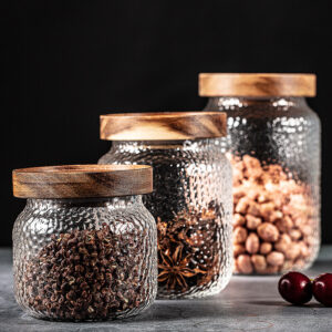 factory directly clear glass canisters glass food storage jar with acacia lids