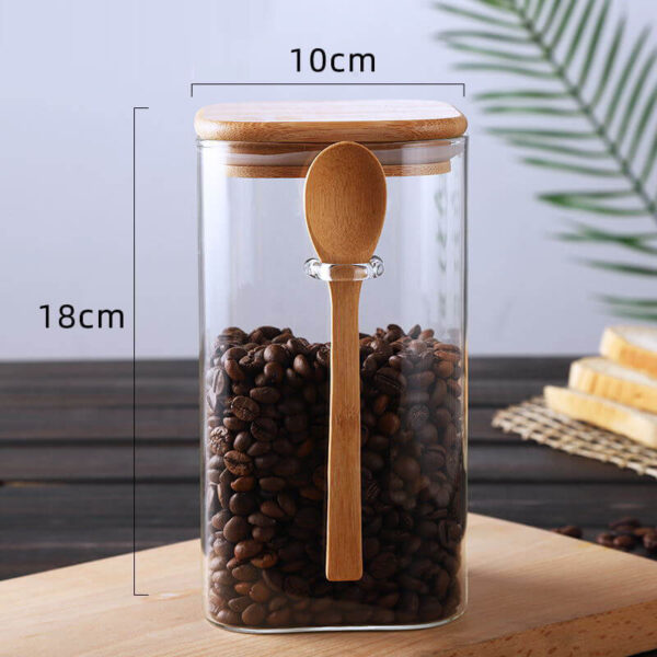 airtight glass jars with bamboo lids with bamboo spoons