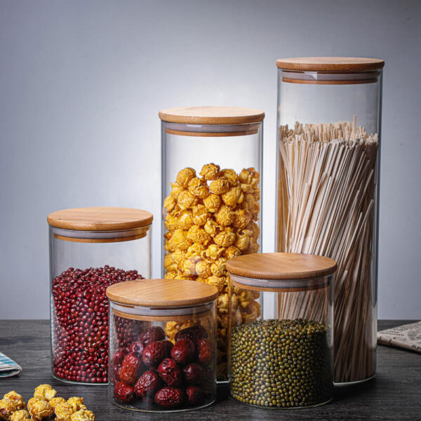 borosilicate glass food storage containers jars with airtight bamboo lid