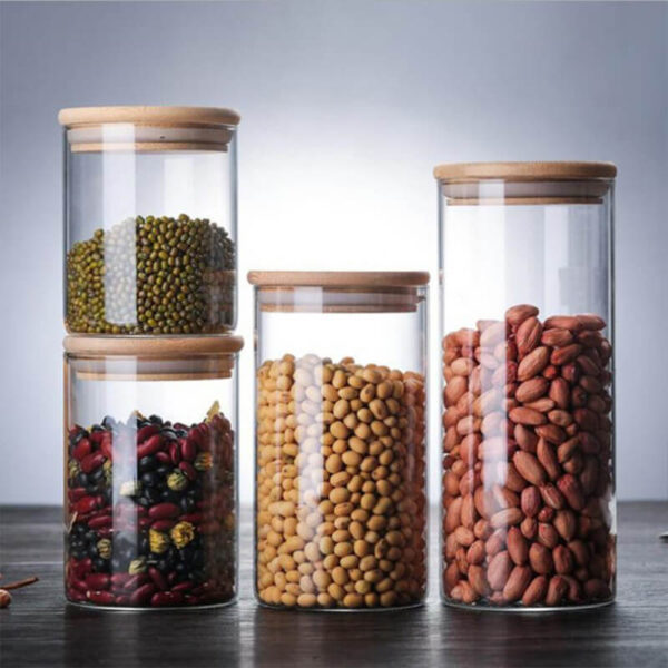 borosilicate glass food storage containers jars with airtight bamboo lid