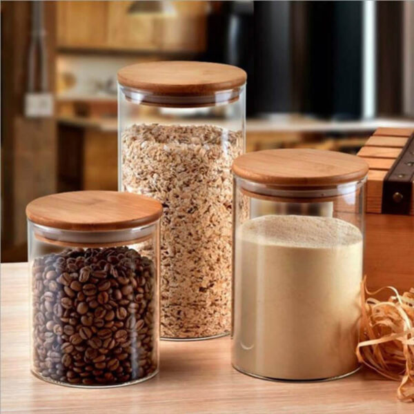 borosilicate glass food storage containers jars with airtight bamboo lid