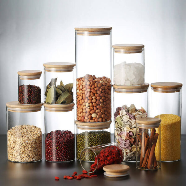 borosilicate glass food storage containers jars with airtight bamboo lid