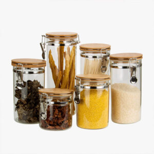 air tight sealable borosilicate glass storage jars with airtight locking clamp lids