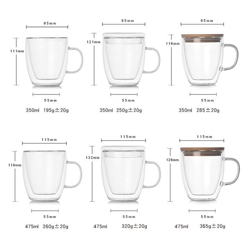 Double Wall Borosilicate Glass Cup Coffee Mugs With Glass Lid Bamboo Lid Elevenglass Oem 2765