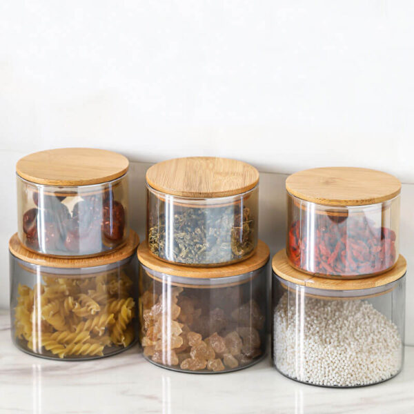 glass canisters with bamboo lids with airtight lid