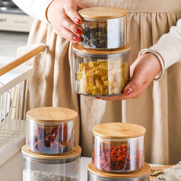 glass canisters with bamboo lids with airtight lid