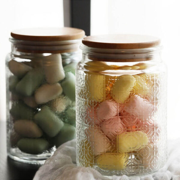 candy snack cookies coffee tea nuts vintage decorative airtight glass jars with bamboo lid acacia lid