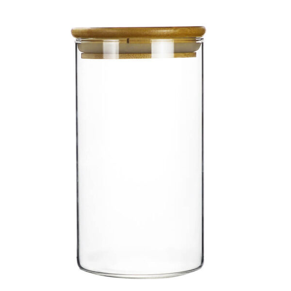 kitchen food storage canister round wide mouth glass jar with bamboo airtight seal lid