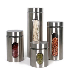 factory directly stainless steel canister set with glass windows with airtight lids