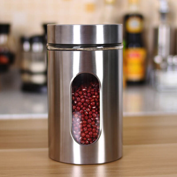 factory directly stainless steel canister set with glass windows with airtight lids