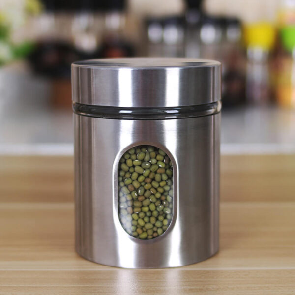 factory directly stainless steel canister set with glass windows with airtight lids