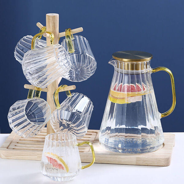 factory directly creative embossed stripe clear crystal glass pitcher with filter lid