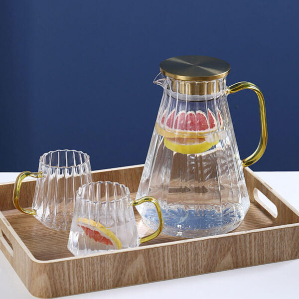 factory directly creative embossed stripe clear crystal glass pitcher with filter lid