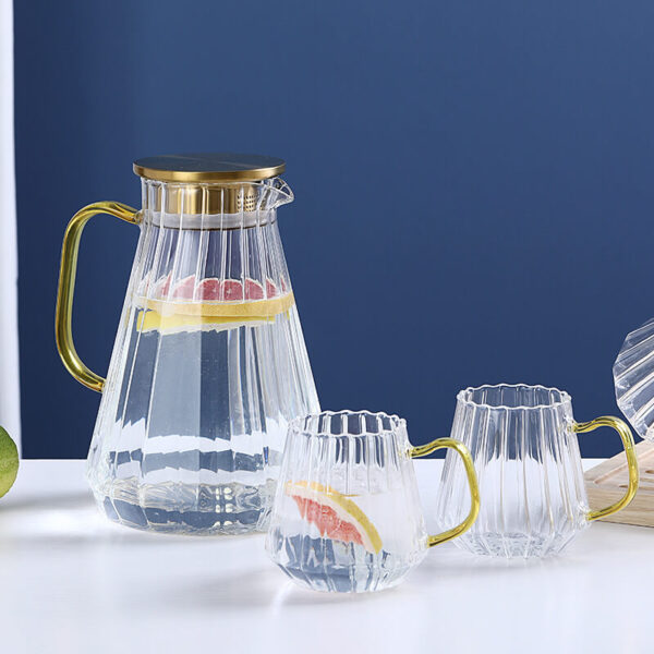 factory directly creative embossed stripe clear crystal glass pitcher with filter lid