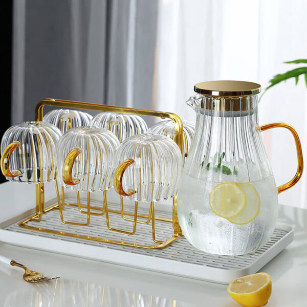 factory directly creative embossed stripe clear crystal glass pitcher with filter lid (复制)