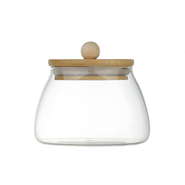 new arrival high borosilicate glass creative bulk food storage jar with wooden lid