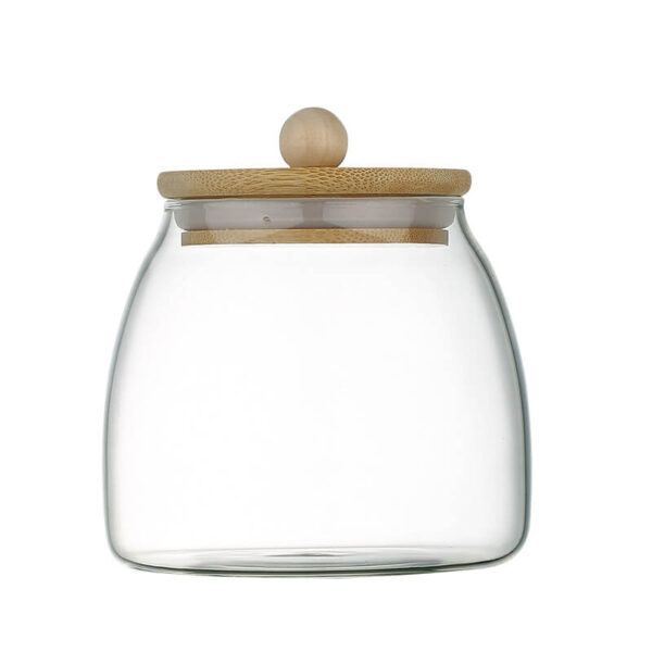 new arrival high borosilicate glass creative bulk food storage jar with wooden lid