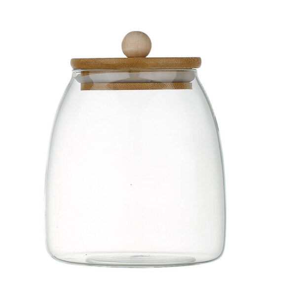 new arrival high borosilicate glass creative bulk food storage jar with wooden lid