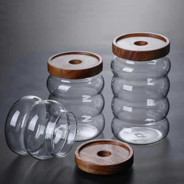 heat resistant clear round airtight custom size kitchenfood large containers wood lid glass storage jar