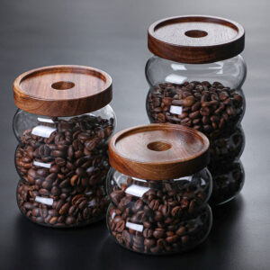 heat resistant clear round airtight custom size kitchenfood large containers wood lid glass storage jar