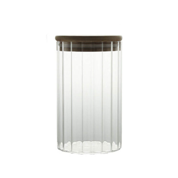 wholesale vertical stripes round high borosilicate tea seal jar candy snack storage jar with ring bamboo lid