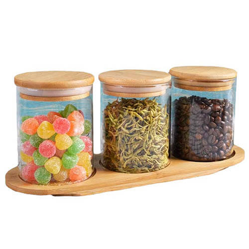 bamboo lid glass seasoning jar set