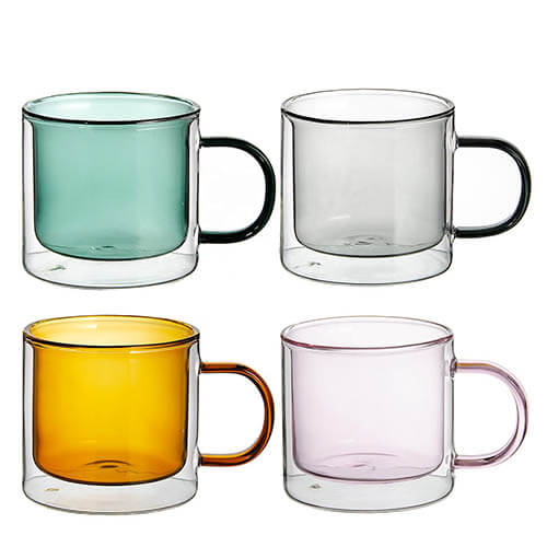 double wall colored glass cup with handle