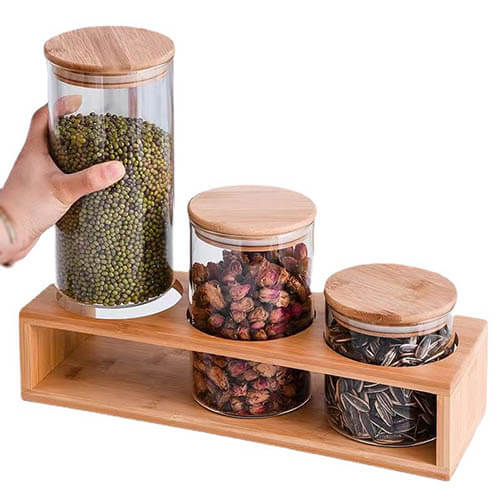 glass storage jar with tray set