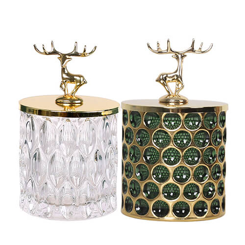 glass jar with golden deer lid