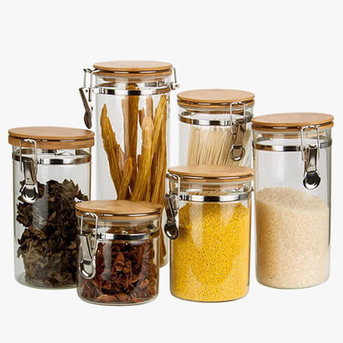 glass storage jar with locking clamp lids