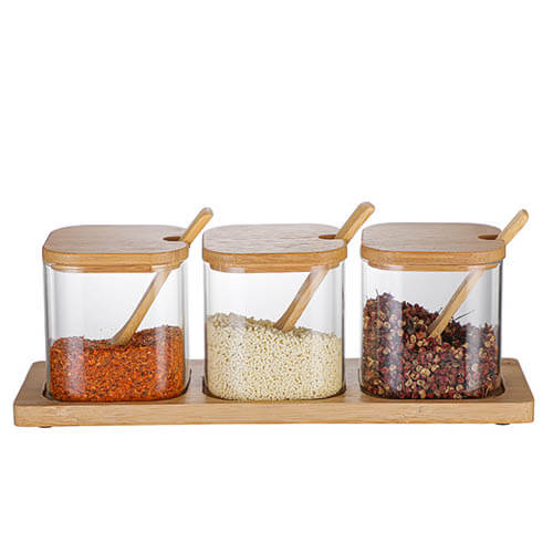 square glass seasoning jar of 3