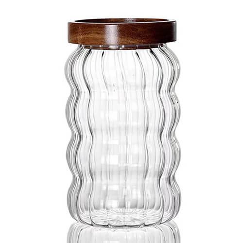 stripe design glass jar with acacia lid