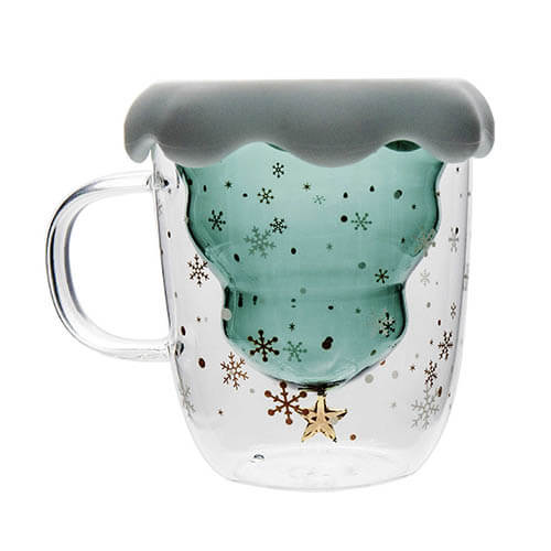 christmas tree double wall glass cup