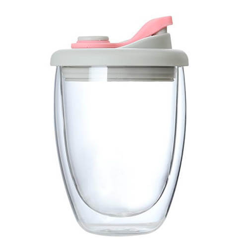 double wall glass cup with silicone lid