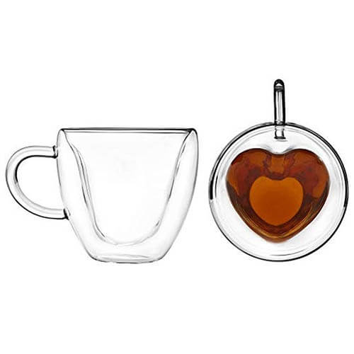 double wall heart glass cup