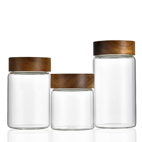 glass storage jar with acacia screw lid