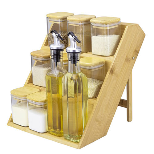 kitchen glass storage jar set with shelf