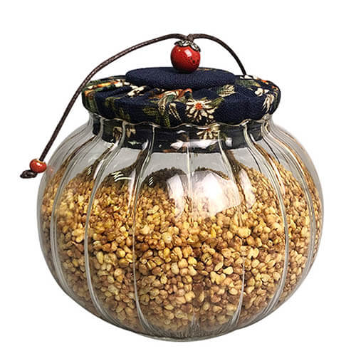 petal glass storage jar with cloth cork lid