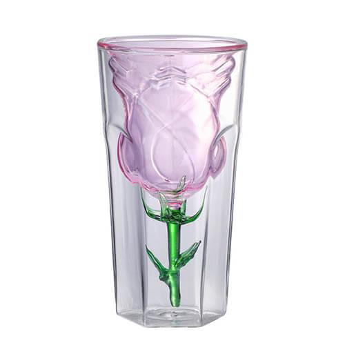 rose flower double wall glass cup