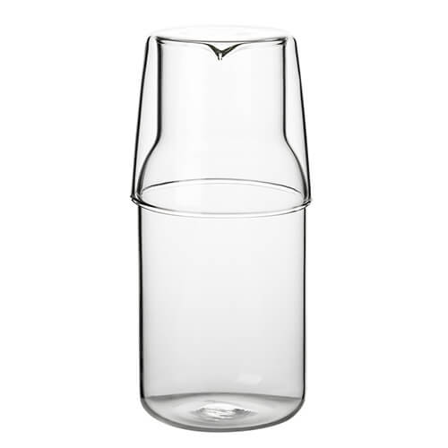 single glass pitcher with glass cup