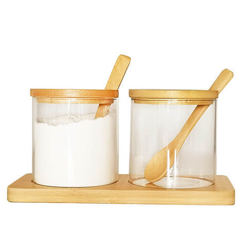 spoon glass seasoning jar with tray set of 2