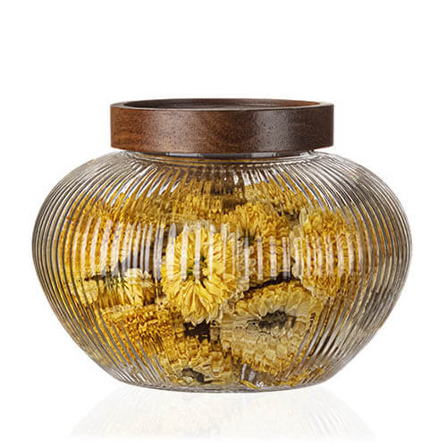 stripe glass storage jar with acacia lid